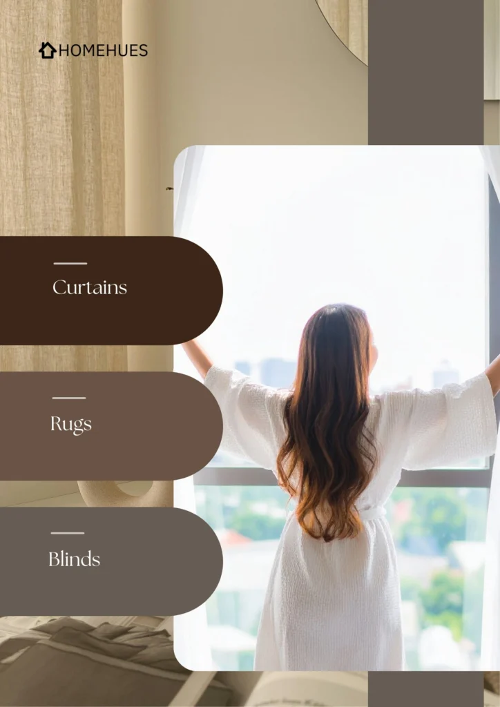 A collage of stylish interiors featuring high-quality home furnishing textiles like curtains, area rugs, and bedding.